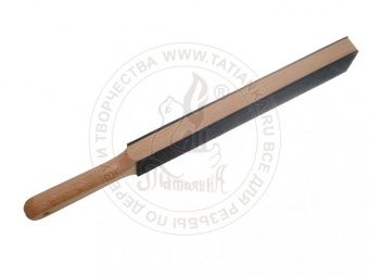 Деревянная ручка с кожей, двусторонняя - замша/гладкая, общая длина 425мм (правило)