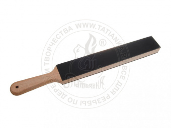 Деревянная ручка с кожей, двусторонняя - замша/гладкая, общая длина 425мм (правило)